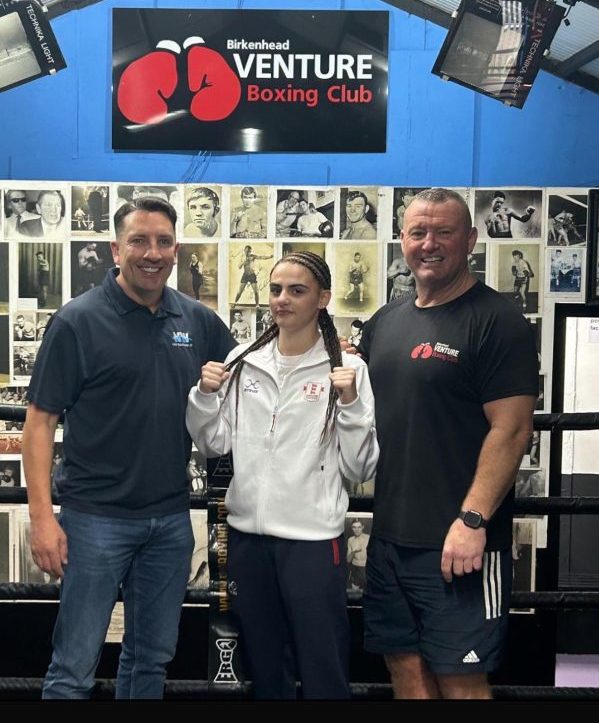 Neil Oxton, Director of North West Fire Solutions; Letitia McKee, three-time national champion and European Gold medalist; Sean Trodden, Owner and Head PRO-AM Boxing Coach at Birkenhead Venture